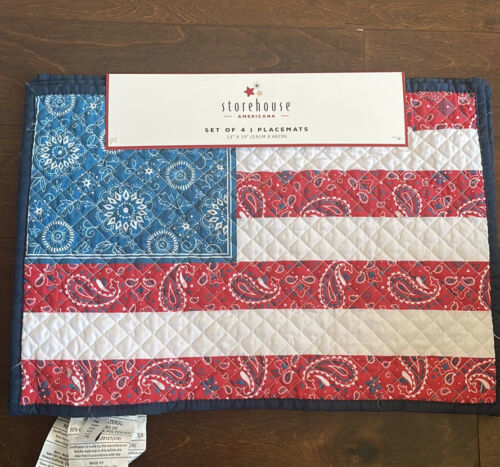 4 Storehouse Red White Blue Bandana Print  Placemats Quilted Americana 4th July Item image 2
