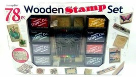 WOODEN STAMP SET Message Stor 78Pc With Aluminum Storage Case 8 Pigment ... - $31.66