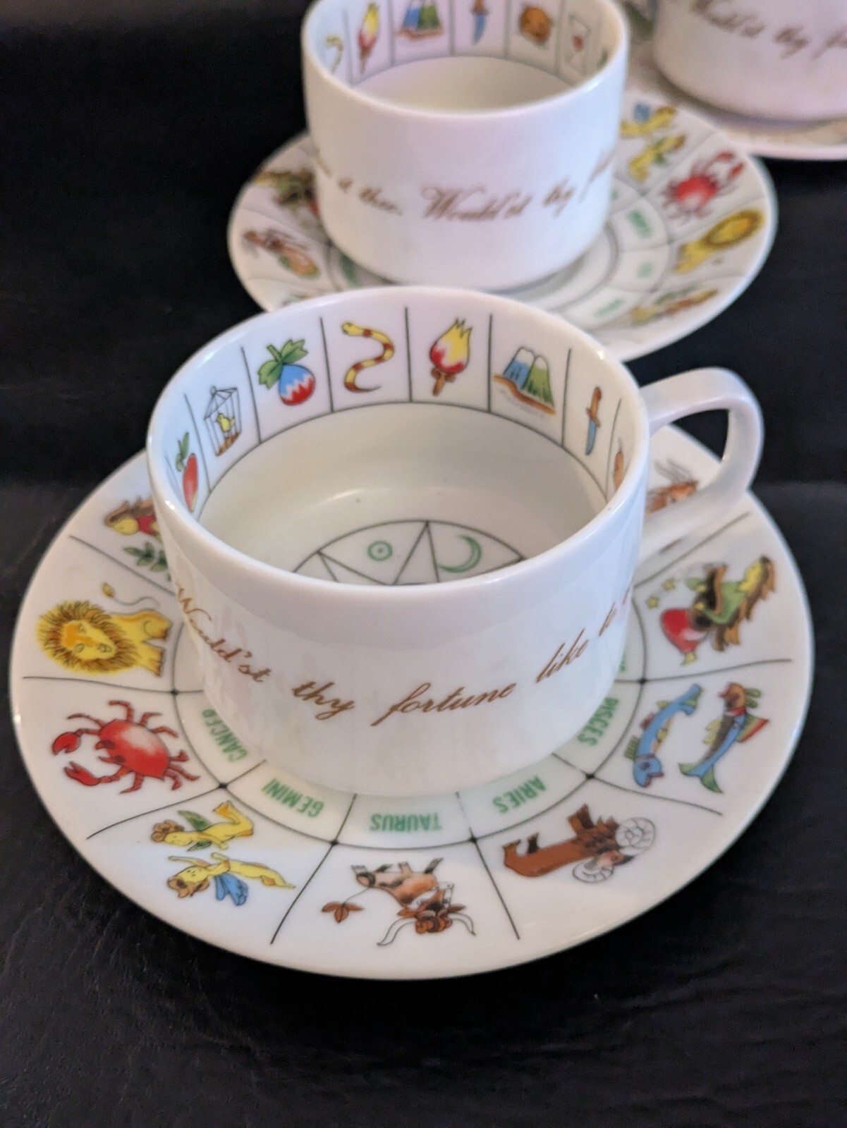 Lot De 6 Trèfle Cœur Horoscope Thé Reading Fortune Teller Tasse Saucer Item image 7