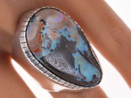 sz10 Adjustable Huge Rebecca Collins Raw Opal with incredible Matrix Sterling ad - £745.31 GBP