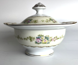 Meito Fine China Dubarry footed sugar bowl w/ lid hand painted floral Vintage - £8.20 GBP