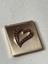 Small Foldable Brushed Goldtone w Red Rhinestone Heart Purse Mirror – 2 x 2 inch - £7.50 GBP