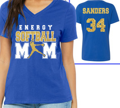 NEW Personalized Softball Mom Glitter Design V-Neck Bella + Canvas T Shirt - £21.94 GBP+