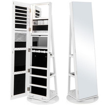 360 Rotating Mirrored Jewelry Cabinet Armoire 3 Color LED Modes Lockable-White - - £207.38 GBP