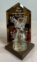 Dacra Glass Co. Figurine Crystal Angel Wood Stand W/Mirror. TRUE FRIENDS. - £10.78 GBP