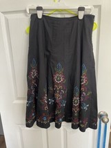 Slb Skirt Size 6 Black Cotton Paneled Flared Embroidered Y2K Floral Colorful - £14.93 GBP