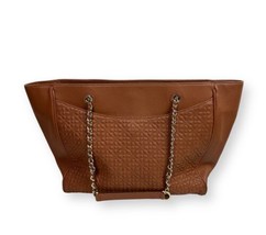 Tory Burch E/W Bryant Leather Tote Quilted Brown Bag Chain Strap - $132.90