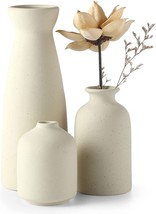Cemabt Beige Ceramic Vase Set-3 Small Flower Vases For Decor,, Distressed. - £31.92 GBP