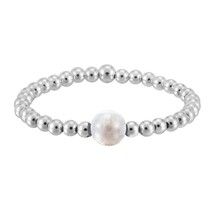 Stylish Chic Round Moonstone Sterling Silver Beaded Band Ring-8 - £7.58 GBP