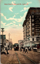Vtg Postcard Street Scene, Trolley at Main and 4th, Joplin, MO. - $7.74