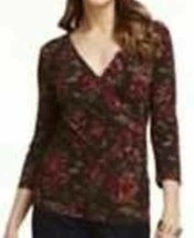 Womens Shirt Chaps Short Sleeve Brown Floral Smocked Pheasant Top $49 NEW-size S - £15.03 GBP