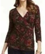 Womens Shirt Chaps Short Sleeve Brown Floral Smocked Pheasant Top $49 NE... - £14.69 GBP