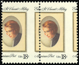 1926 Misperforated ERROR pair - 18¢ Edna St. Vincent Millay Mint NH Stua... - £19.50 GBP