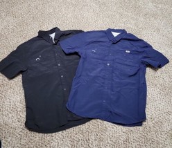 TSLA Navy Blue &amp; Black Button Up Performance Venting Fishing Shirt Men&#39;s... - $19.99