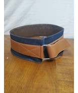 Moda International Denim Leather Extra Wide Belt Size Medium 38 Inches - $28.01