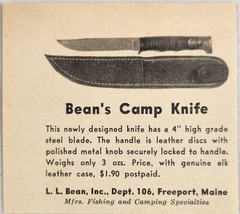 1949 Print Ad Bean&#39;s Camp Knife L.L. Bean Freeport,Maine - £5.40 GBP