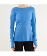 Lululemon Womens 6 Run in the Sun Long Sleeve Pullover Top Blue Ruffles  - $35.64