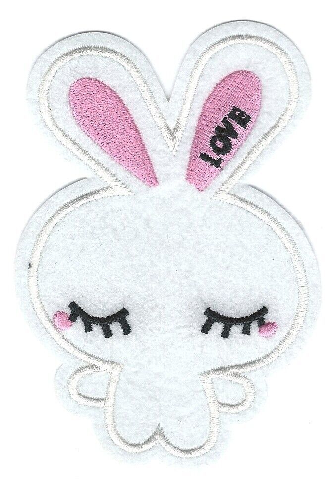 3X4.5&quot; white Bunny Rabbit IRON ON PATCH Sew On Patch pink love ears eyel... - $6.64