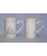 KIC Terri Fosson 2 Tall Mugs Gold Christmas Tree and Reindeer - $10.88 CAD