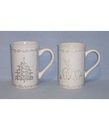 KIC Terri Fosson 2 Tall Mugs Gold Christmas Tree and Reindeer - $8.99