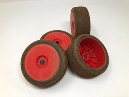USED AKA Typo 1/8 Buggy Tires (Super Soft) on DE Racing Red Wheels (4) - £27.35 GBP