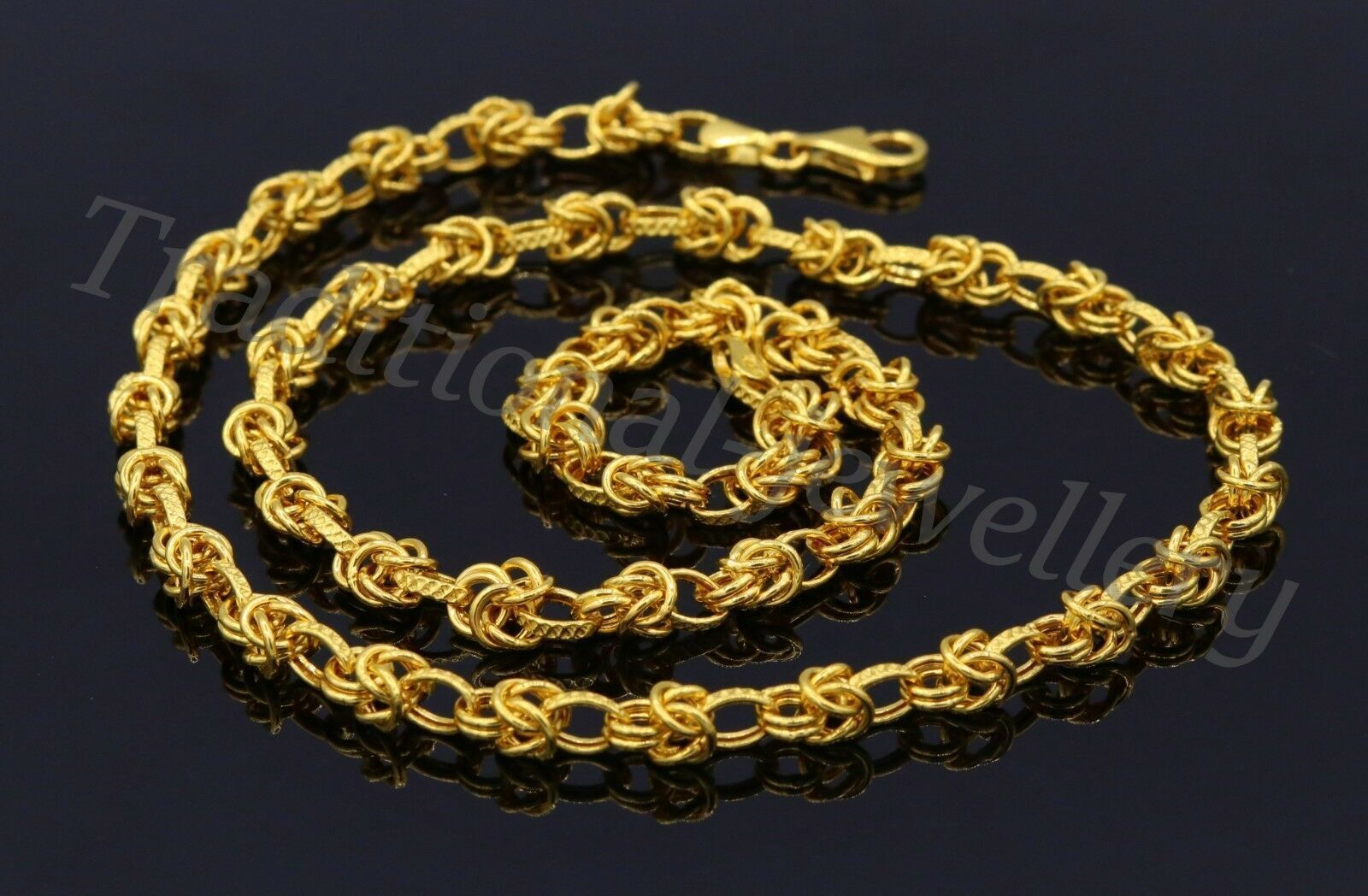 Primary image for 22 Kt Yellow Rolo Link Chain With Byzantine Design Hallmark Sign Necklace Indian
