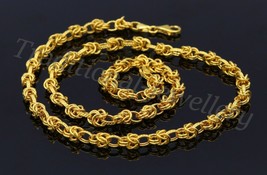 22 Kt Yellow Rolo Link Chain With Byzantine Design Hallmark Sign Necklace Indian - £2,512.72 GBP+