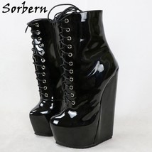 20Cm Hard To Walk Ankle Boots Women Narrow Soles Wedges Lace Up Crossdresser Boo - £241.30 GBP
