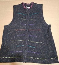 Coldwater Creek Black Colorful Knit Sweater Vest Zip Up Size 1X - £8.58 GBP