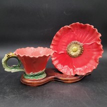 Pier 1? Poppy Coffee Tea Cup w/Saucer Porcelain Flower Garden w/Bee Handle - $14.84
