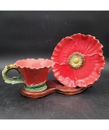 Pier 1? Poppy Coffee Tea Cup w/Saucer Porcelain Flower Garden w/Bee Handle - $20.29 CAD