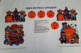 Halloween Trick Or Treat  Applique Fabric Panel W/ Bears in Costumes &amp; Pumpkins - £7.87 GBP