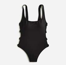 New J Crew Women Black Ribbed Side Bow Cut-out One Piece Swimsuit 8 10 P... - £31.44 GBP