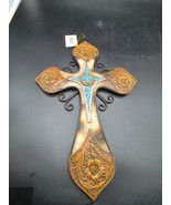 Rustic Tooled   Turquoise Wall Hanging Cross Spiritual Religious Art Gif... - $322.16 MXN