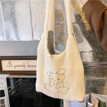 Women s bag soft new shopper with lamb wool cute bear like fabric shoulder bag canvas thumb200