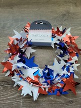 Patriotic Wired Garland  25 Ft Red Silver and Blue Stars - £12.56 GBP