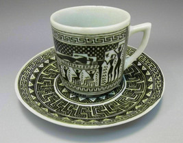 Athens Greece Museum Demi Tea Cup Saucer Set Black Vassilopoulos Amphora - £9.15 GBP