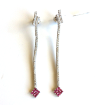 Women&#39;s Earrings 18k White Gold Natural Round White Diamonds, Pink Sapphires - £1,378.40 GBP