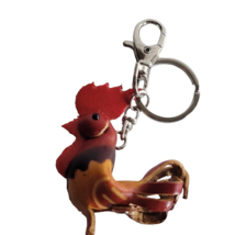 Rooster Leather Keychain Handmade Ring Fob Key Ring Handcrafted Charm Ke... - $14.84