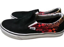 Vans Logo Flame Classic Slip On Canvas Black Skate Shoes Men Sz 8.5 Women Sz 10 - £36.99 GBP