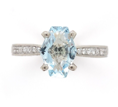 14k Gold Ring w/ Specialty Cut Genuine Natural Aquamarine Hand Engraved (#J6547) - £894.60 GBP