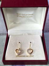 Ross Simons Gold over Sterling Silver 925 Diamond Accent Dangle Heart Ea... - $33.41