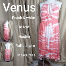 Venus Peach &amp; White Tie Dye Lace Ruffled Detail Hem Goddess Maxi Dress S... - $29.00