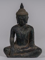 Antique Khmer Style SE Asia Seated Wood Enlightenment Buddha Statue - 21cm/8&quot; - £142.77 GBP