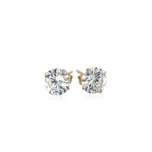 14k Yellow Gold Stud Earrings with White Hue Faceted Cubic Zirconia - £60.69 GBP