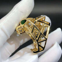 18k Yellow gold Emerald eye Panther Ring, Puma ring, Panther Ring, Green-eyed Pa - £295.93 GBP+