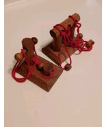 2 Lumberjack Wood Puzzle Game Brain Teaser Type T Toy Rope Ring Vintage Fun - $363.73 MXN