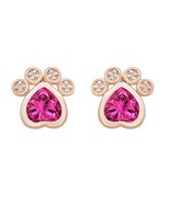 Women&#39;s 14K Rose Gold Plated Ruby Pet Love Dog Paw Print Stud Earrings G... - $49.99