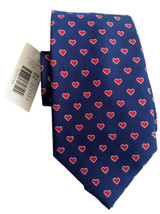 Roundtree &amp; Yorke Men Blue Red Hearts 100% Silk Tie Nwt New - £10.19 GBP