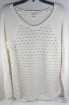 MAISON JULES Cable Knit Sweater White Gold Shimmer Dots Size Large $69 -... - £14.10 GBP